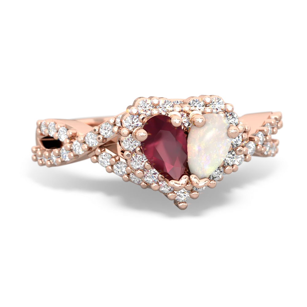 Ruby Diamond Twist 'One Heart' 14K Rose Gold ring R2640HRT