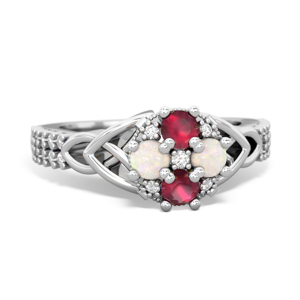 Ruby Celtic Knot Cluster Engagement 14K White Gold ring R26443RD