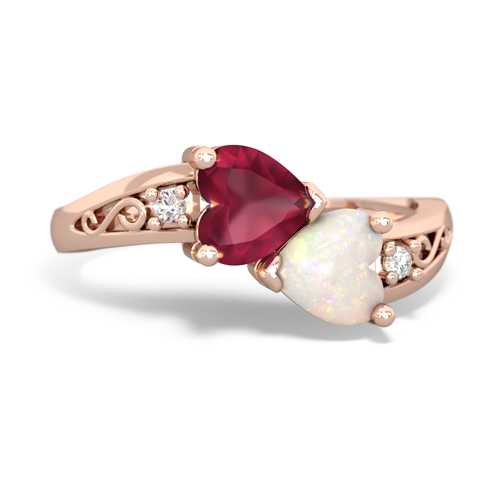 Ruby Snuggling Hearts 14K Rose Gold ring R2178