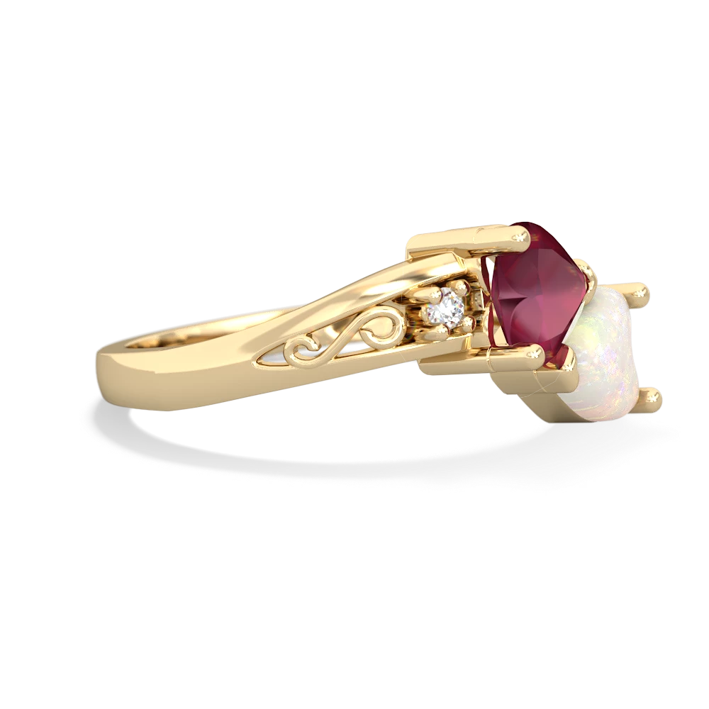 Ruby Snuggling Hearts 14K Yellow Gold ring R2178