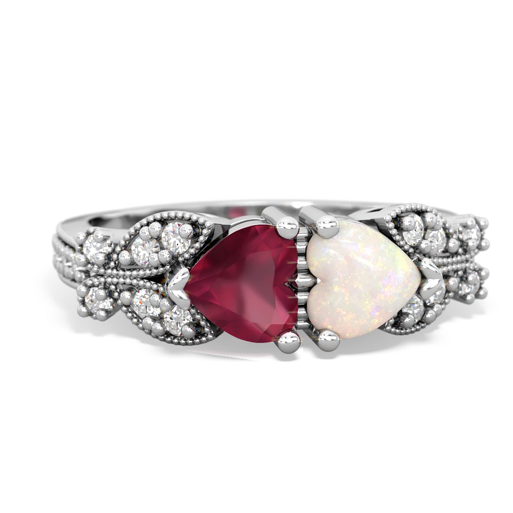 Ruby Diamond Butterflies 14K White Gold ring R5601