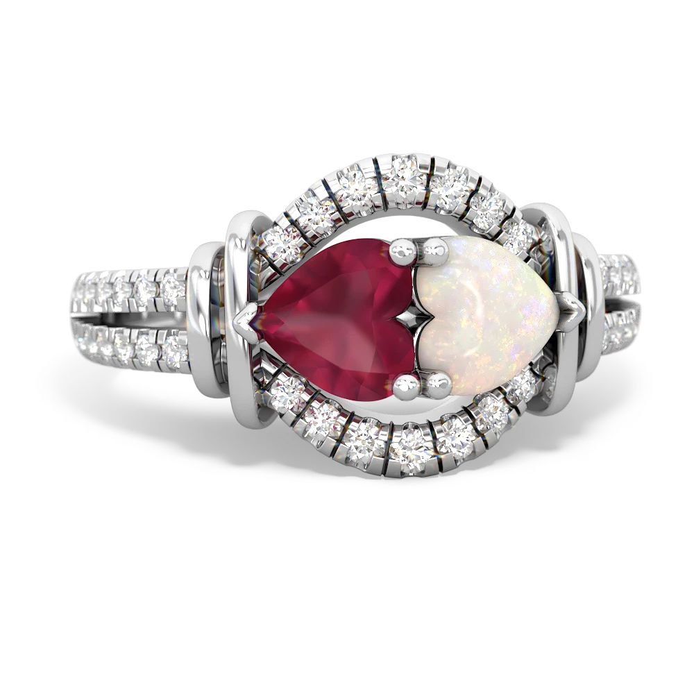 Ruby Art-Deco Keepsake 14K White Gold ring R5630