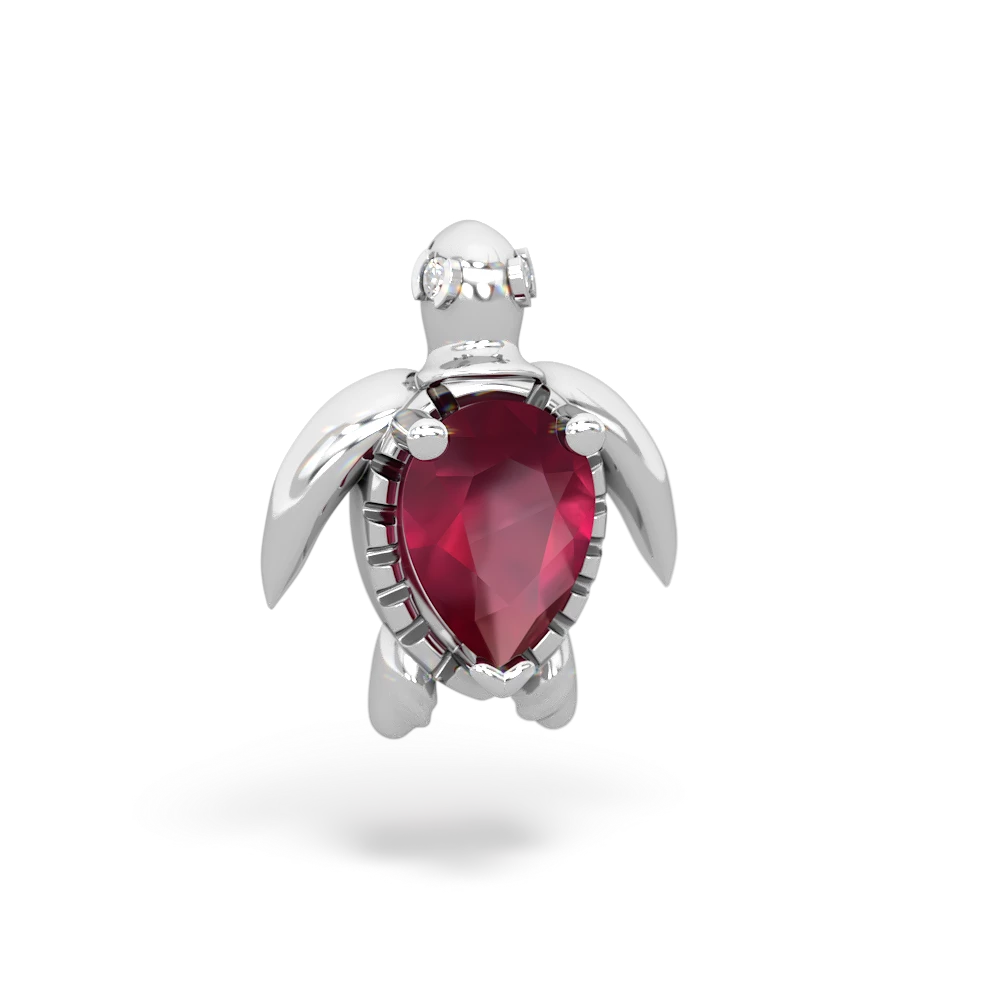 Ruby Baby Sea Turtle 14K White Gold pendant P5241