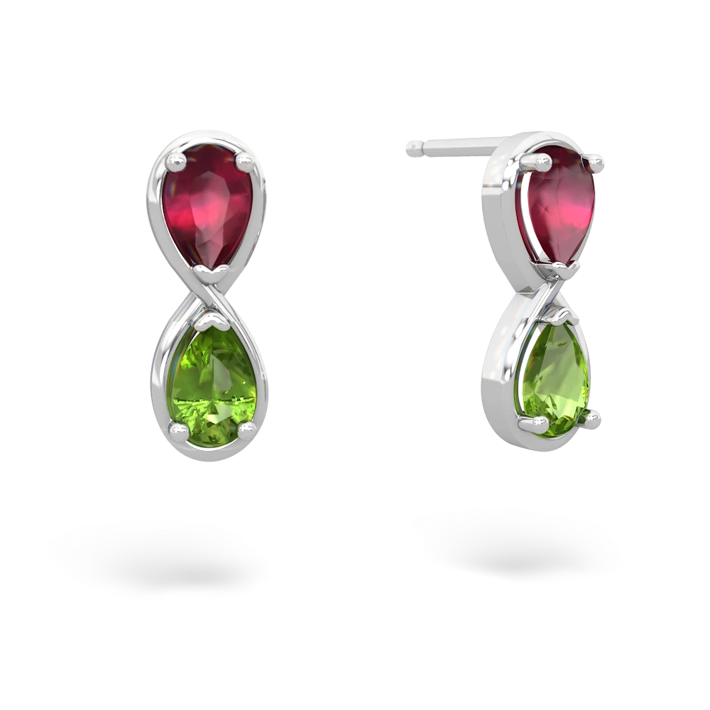 Ruby Peridot Infinity earrings - 14K White Gold |JewelsForMe