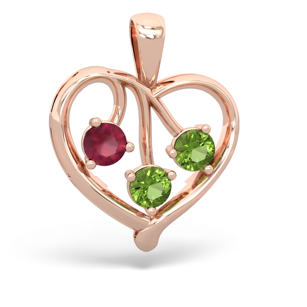 Ruby,Peridot Opal Glowing Heart Necklace - 14K Rose Gold