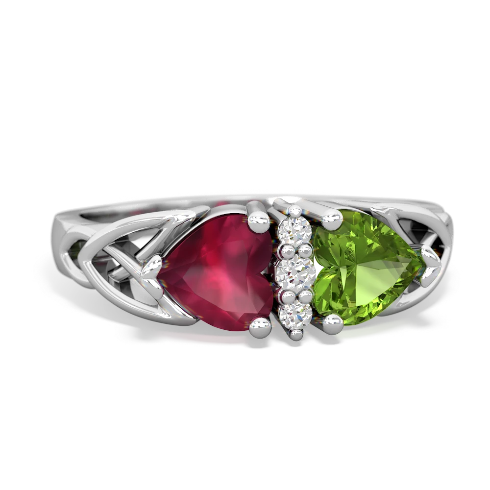 Ruby Celtic Knot Double Heart 14K White Gold ring R5040