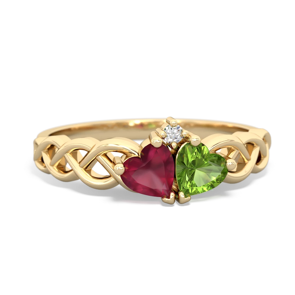 Ruby Heart To Heart Braid 14K Yellow Gold ring R5870