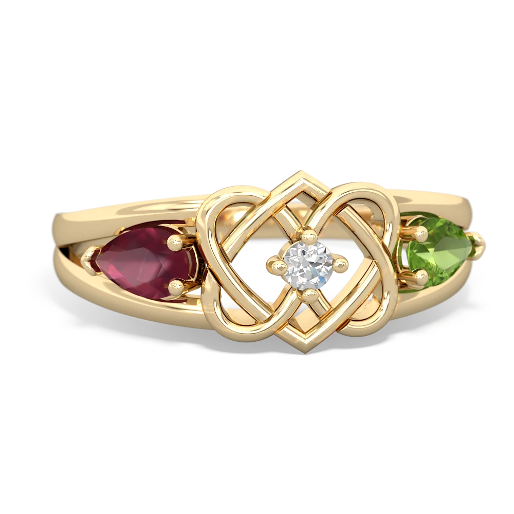 Ruby Hearts Intertwined 14K Yellow Gold ring R5880