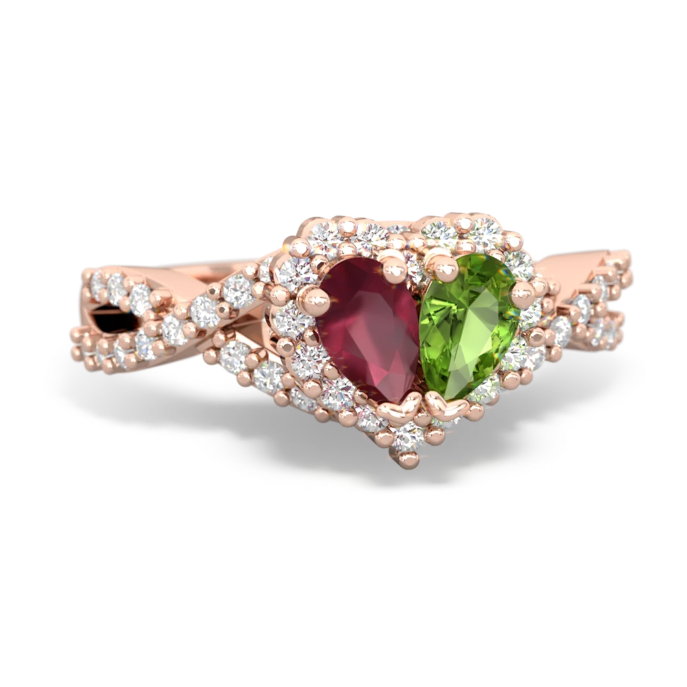 Ruby Diamond Twist 'One Heart' 14K Rose Gold ring R2640HRT