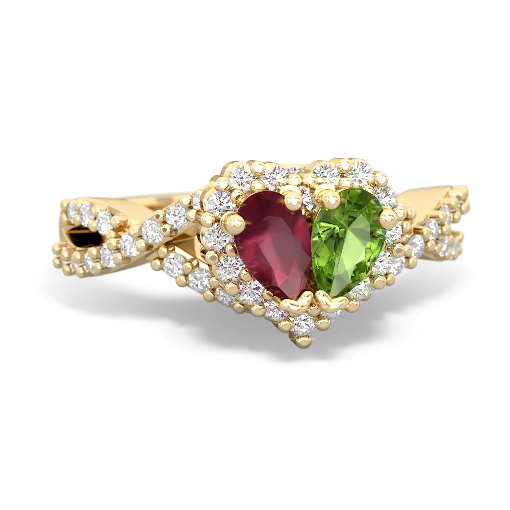 Ruby Diamond Twist 'One Heart' 14K Yellow Gold ring R2640HRT