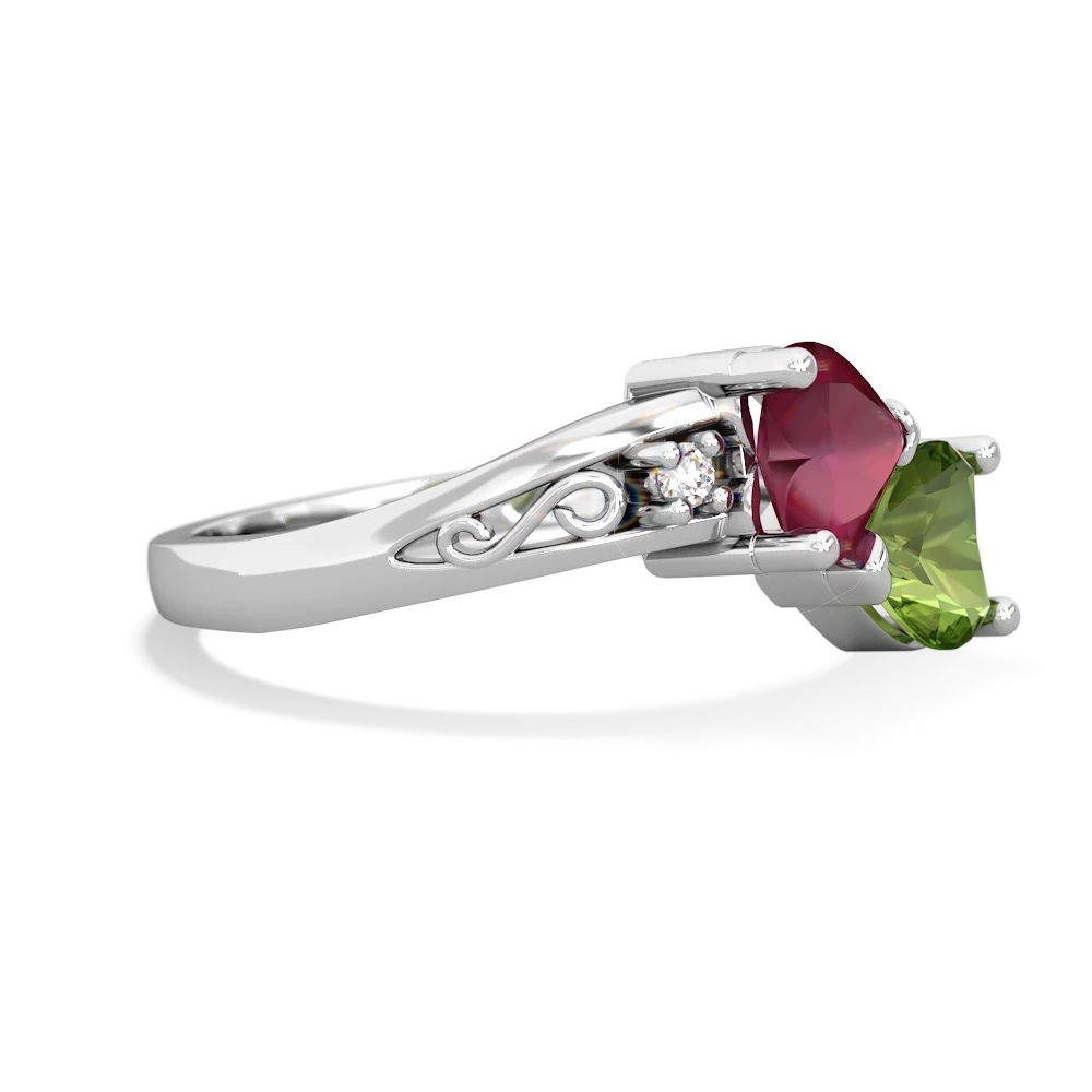 Ruby Snuggling Hearts 14K White Gold ring R2178