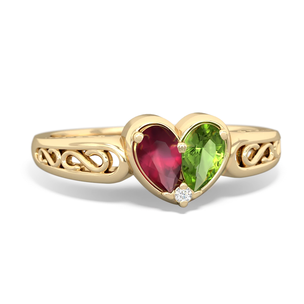 Ruby Filligree 'One Heart' 14K Yellow Gold ring R5070