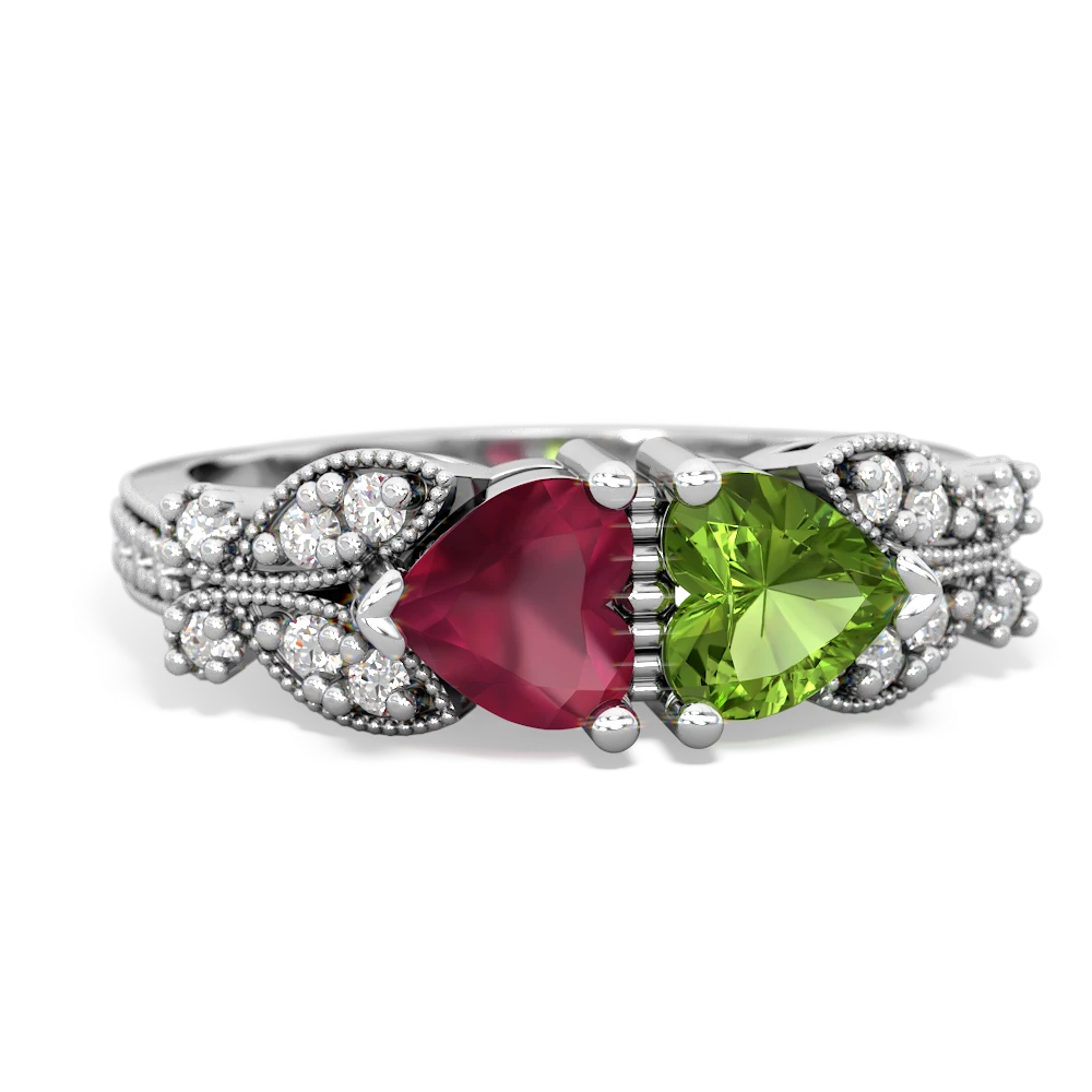 Ruby Diamond Butterflies 14K White Gold ring R5601