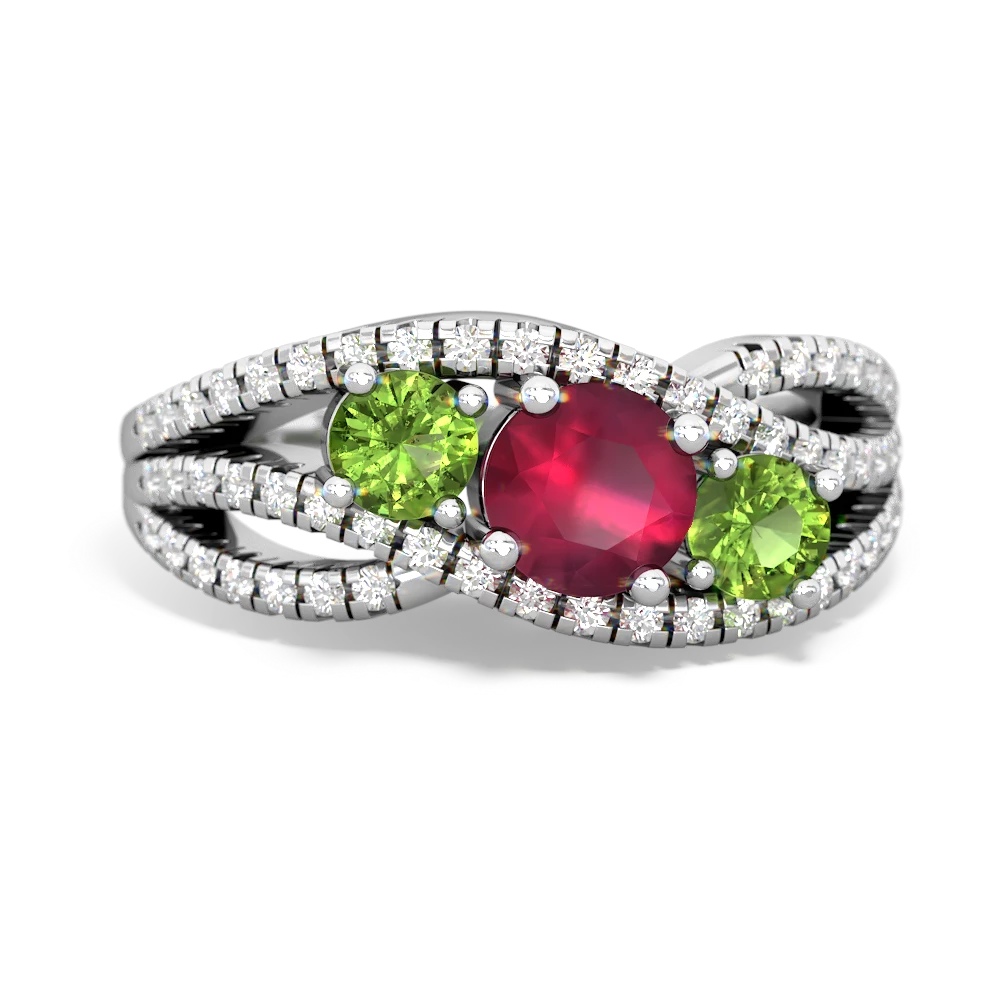 Ruby Three Stone Aurora 14K White Gold ring R3080