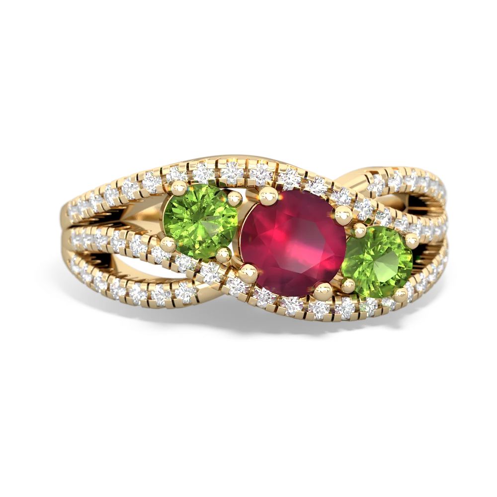 Ruby Three Stone Aurora 14K Yellow Gold ring R3080