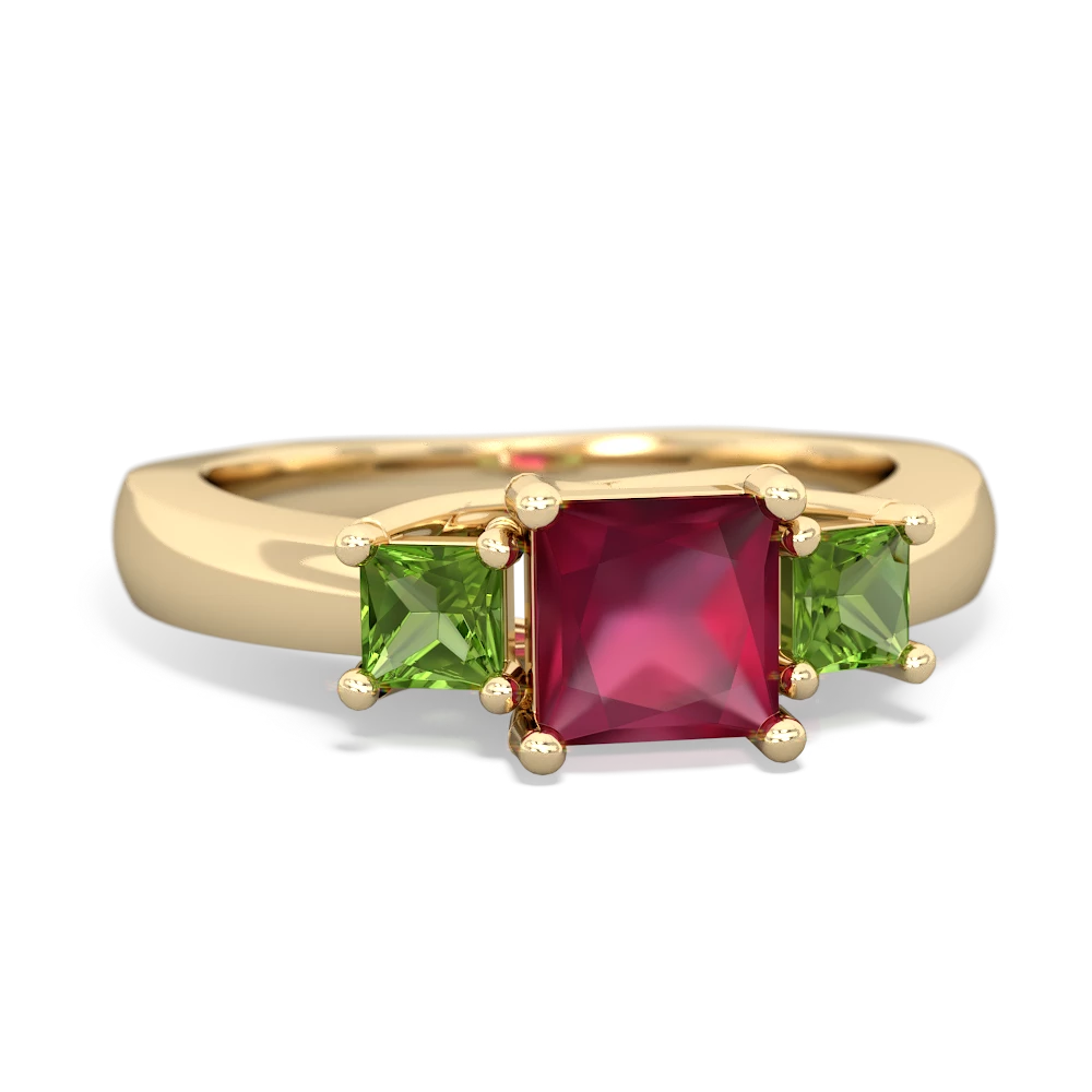 Ruby Three Stone Trellis 14K Yellow Gold ring R4015