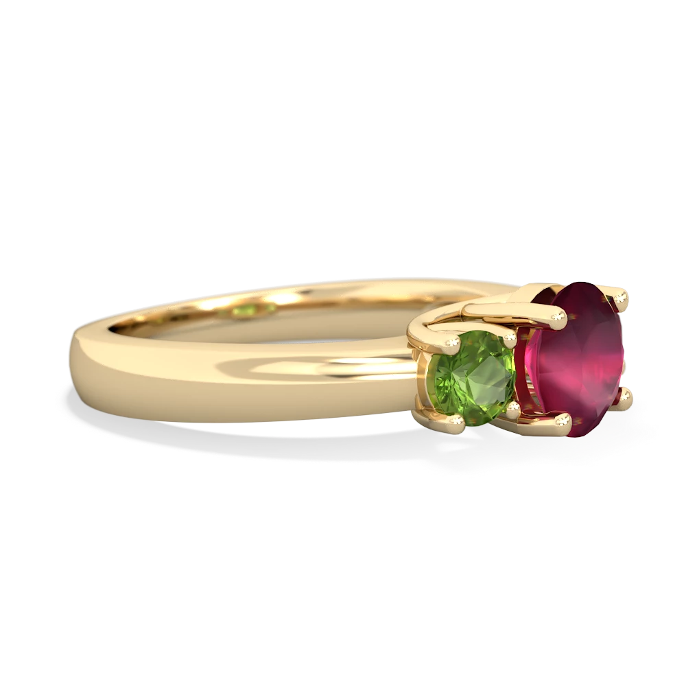 Ruby Three Stone Round Trellis 14K Yellow Gold ring R4018