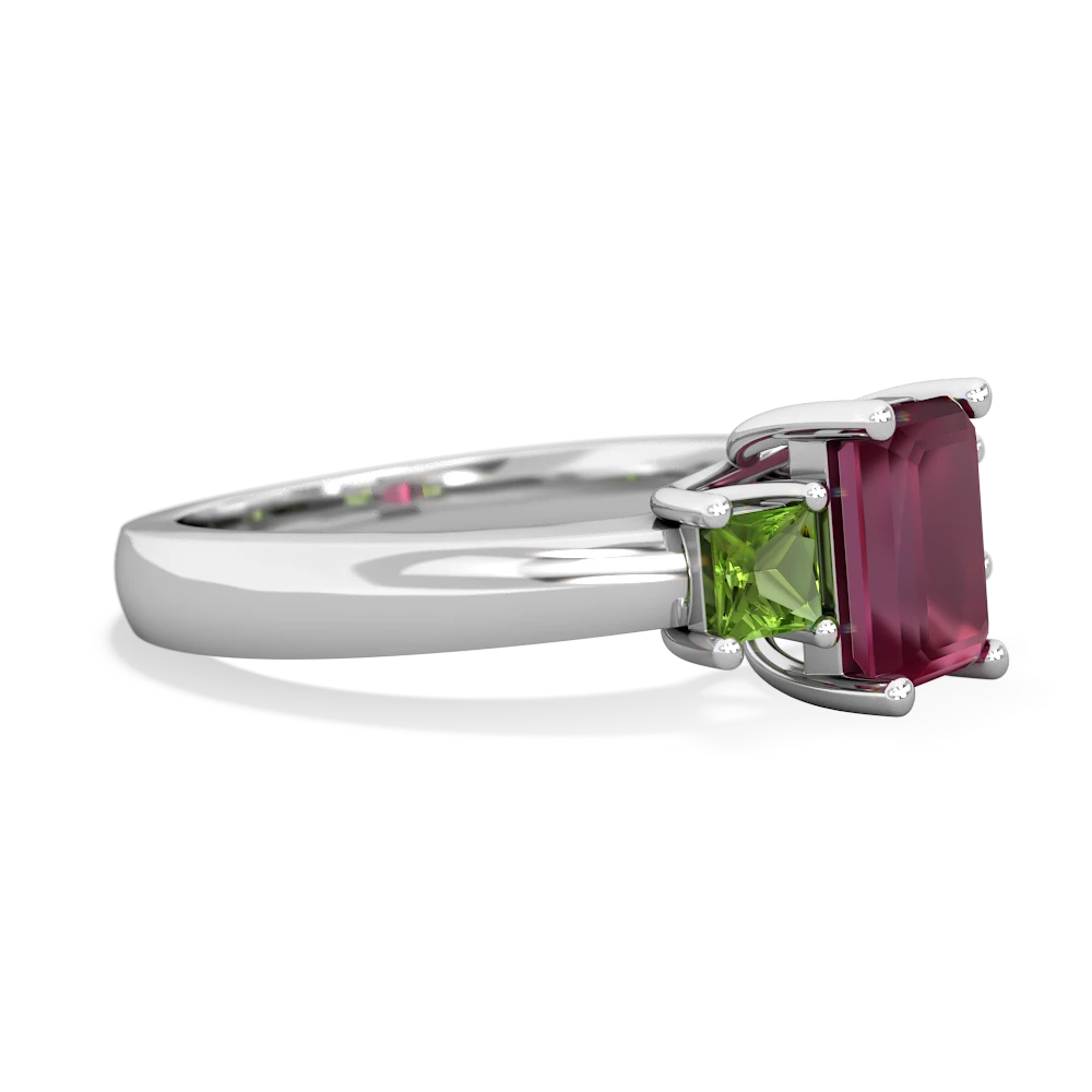 Ruby Three Stone Emerald-Cut Trellis 14K White Gold ring R4021