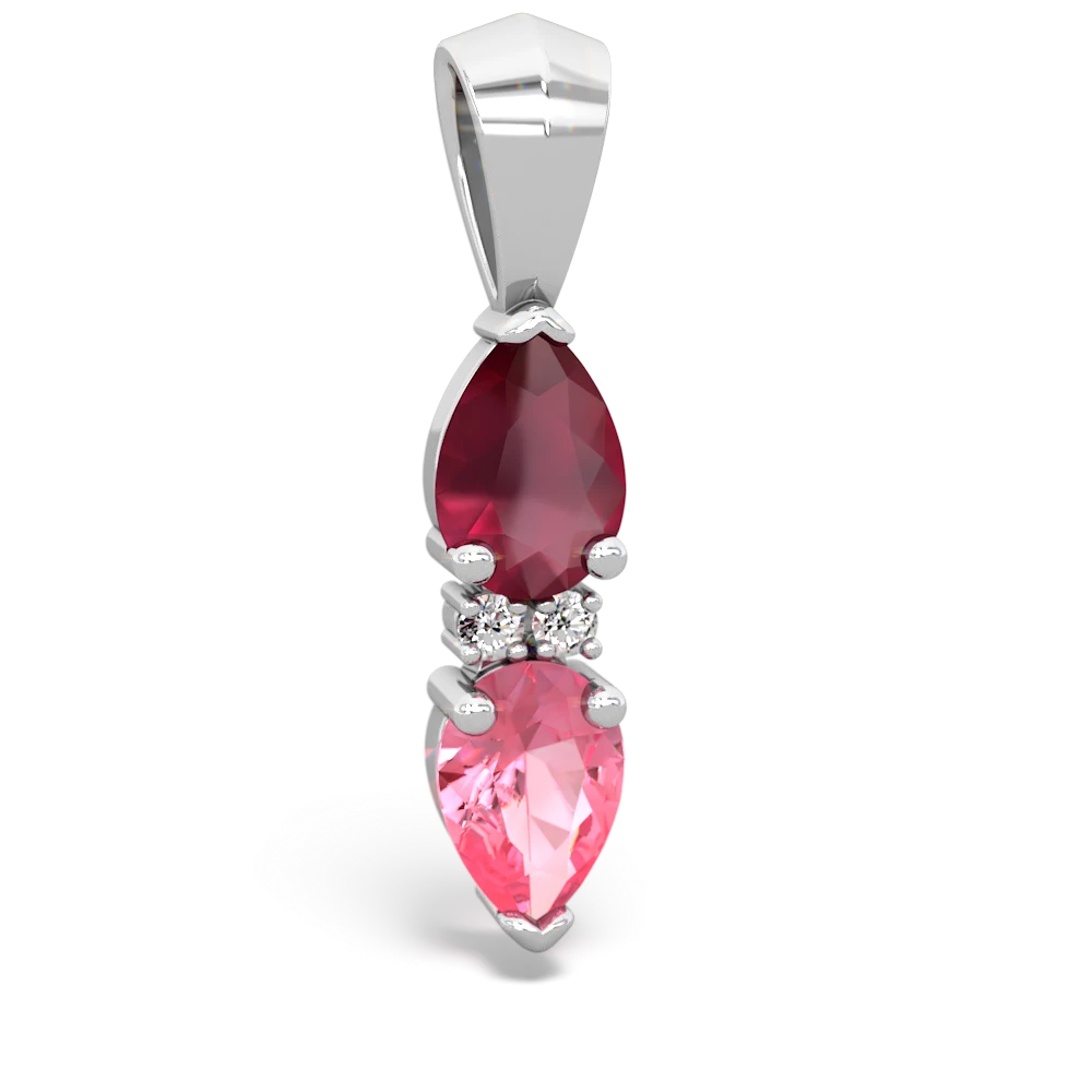 Ruby Bowtie Drop 14K White Gold pendant P0865