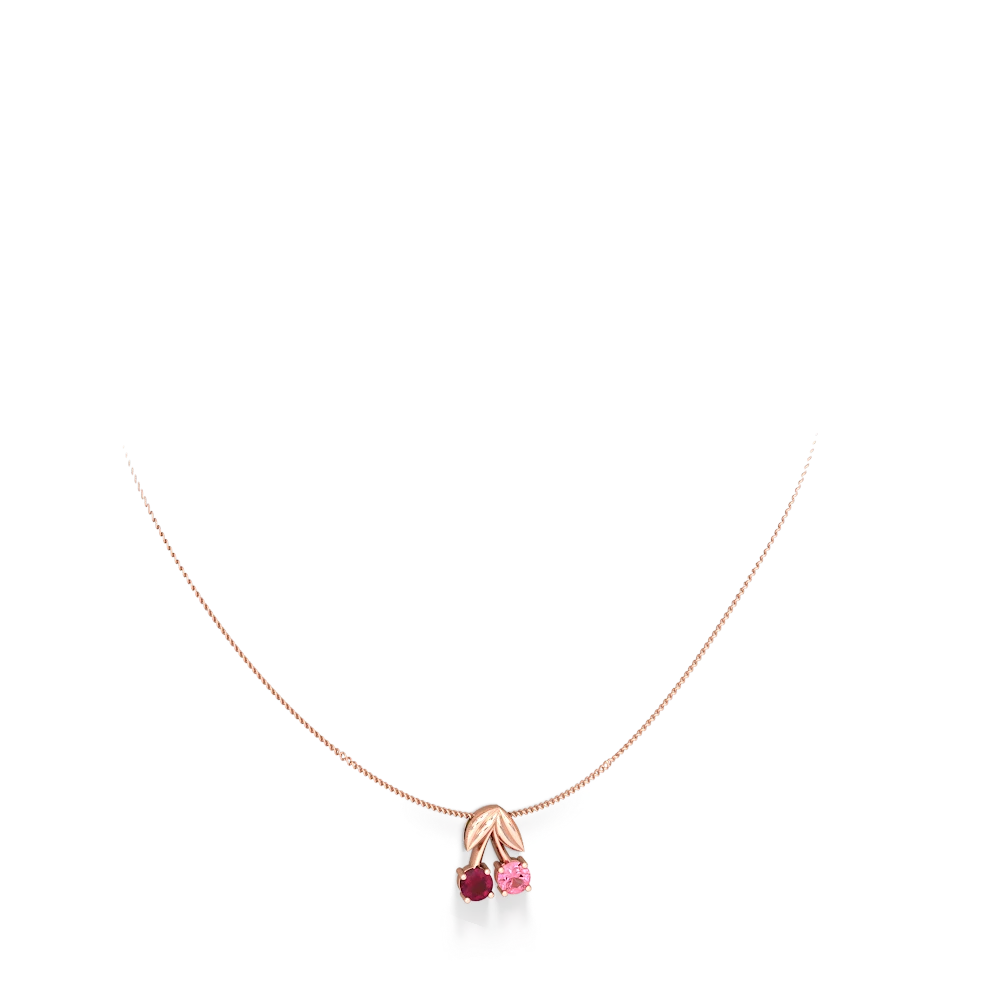 Ruby Sweet Cherries 14K Rose Gold pendant P7001