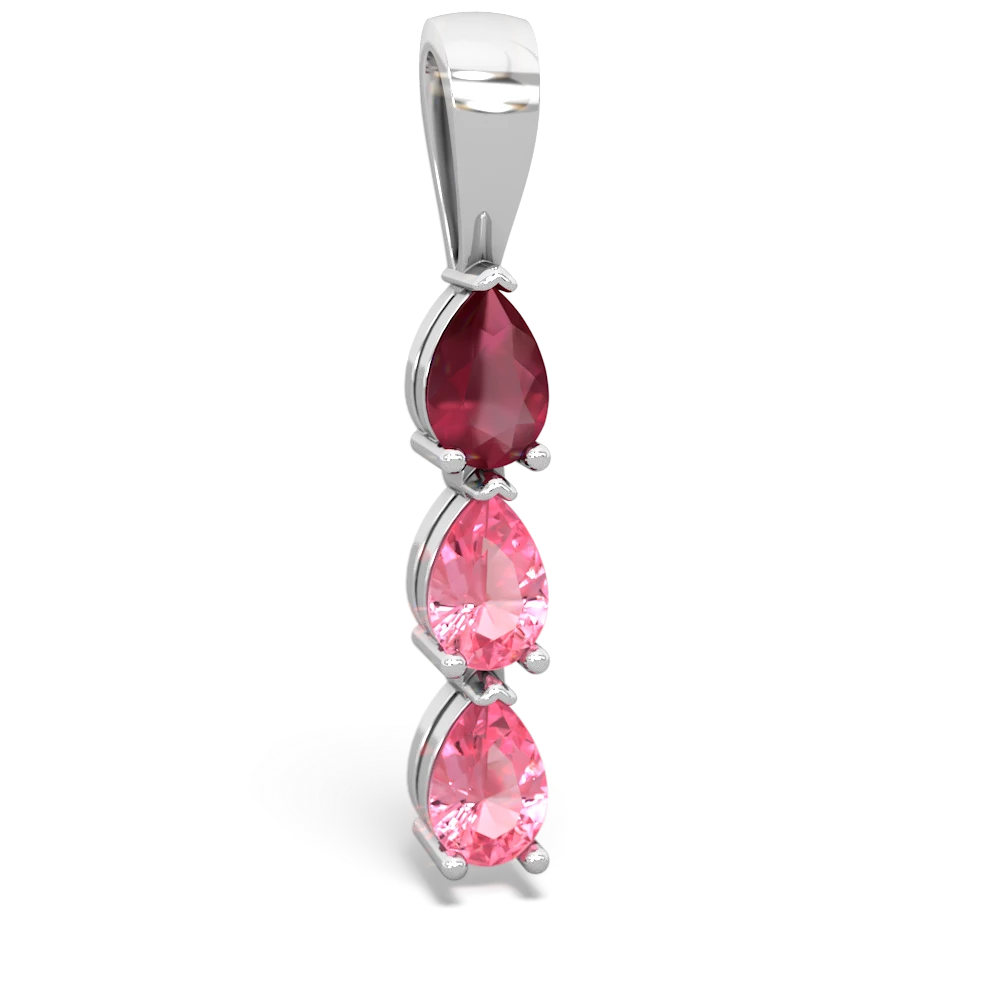 Ruby,Lab Pink Sapphire Pink Tourmaline Dew Drops Necklace - 14K White Gold  |JewelsForMe