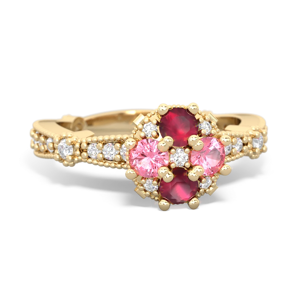 Ruby Sparkling Tiara Cluster 14K Yellow Gold ring R26293RD