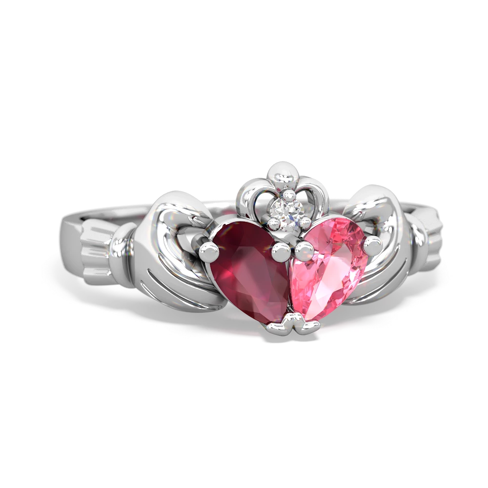 Ruby 'Our Heart' Claddagh 14K White Gold ring R2388