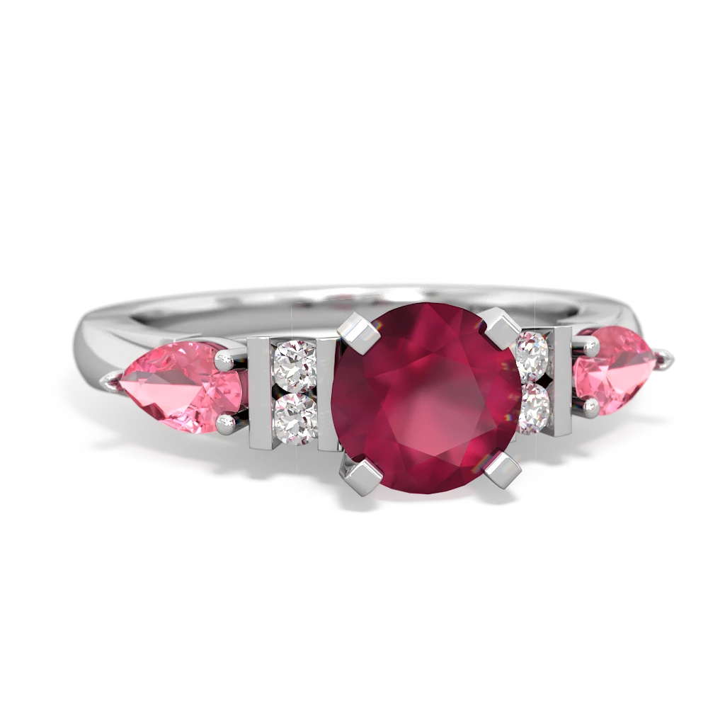 Ruby 6Mm Round Eternal Embrace Engagement 14K White Gold ring R2005