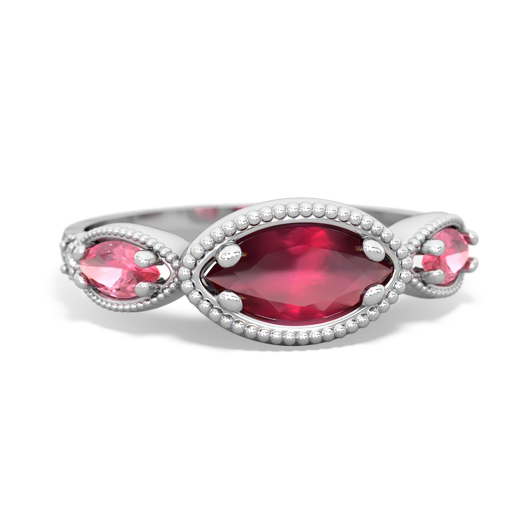 Ruby Milgrain Marquise 14K White Gold ring R5700