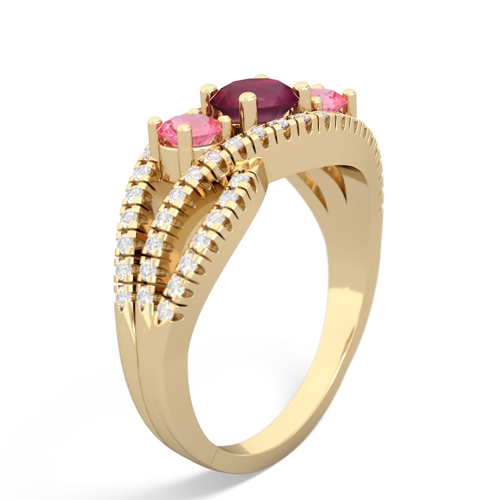 Ruby Three Stone Aurora 14K Yellow Gold ring R3080