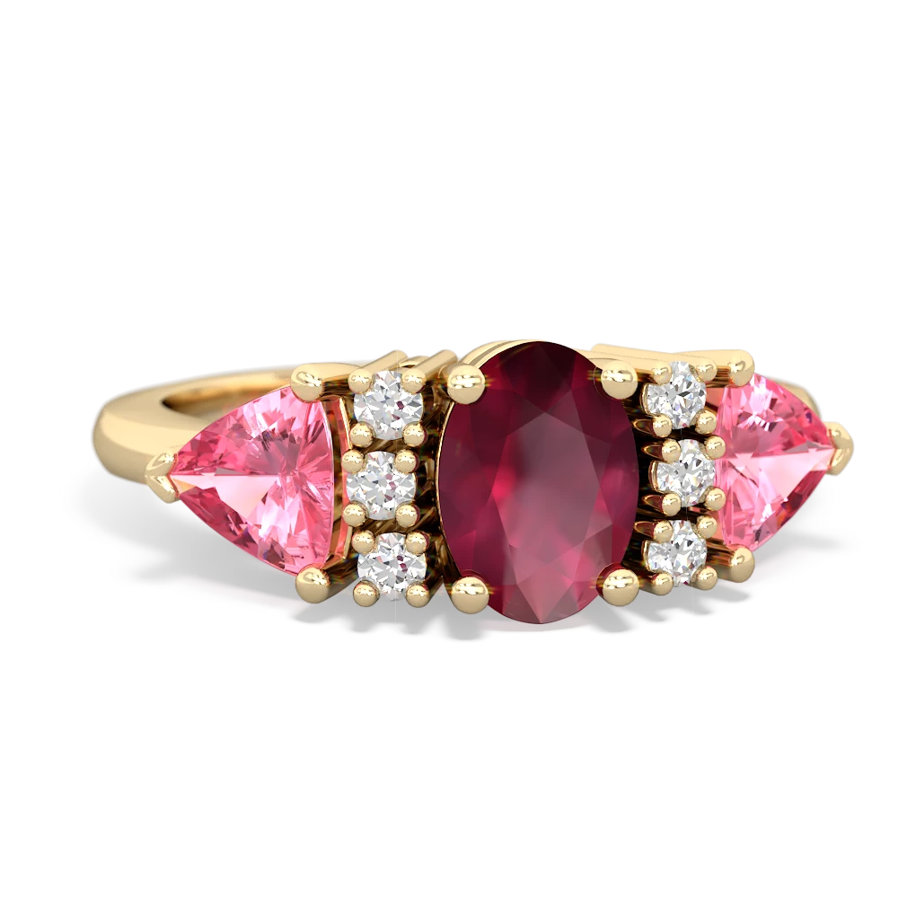 Ruby Antique Style Three Stone 14K Yellow Gold ring R2186