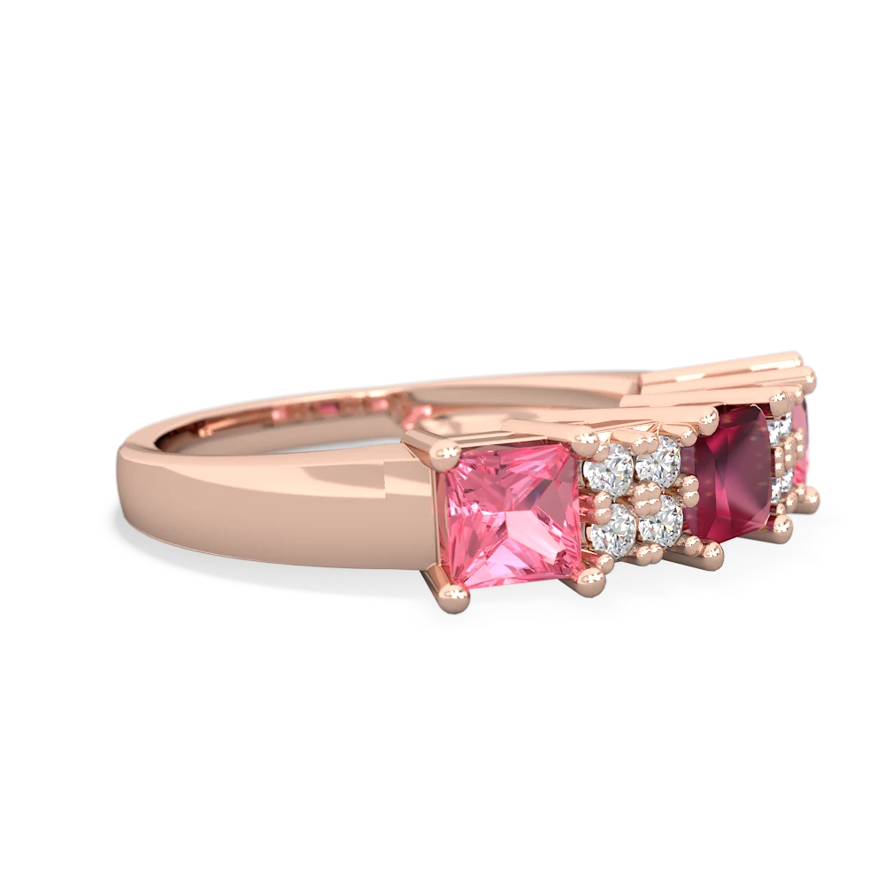 Ruby Three Stone Diamond Cluster 14K Rose Gold ring R2592