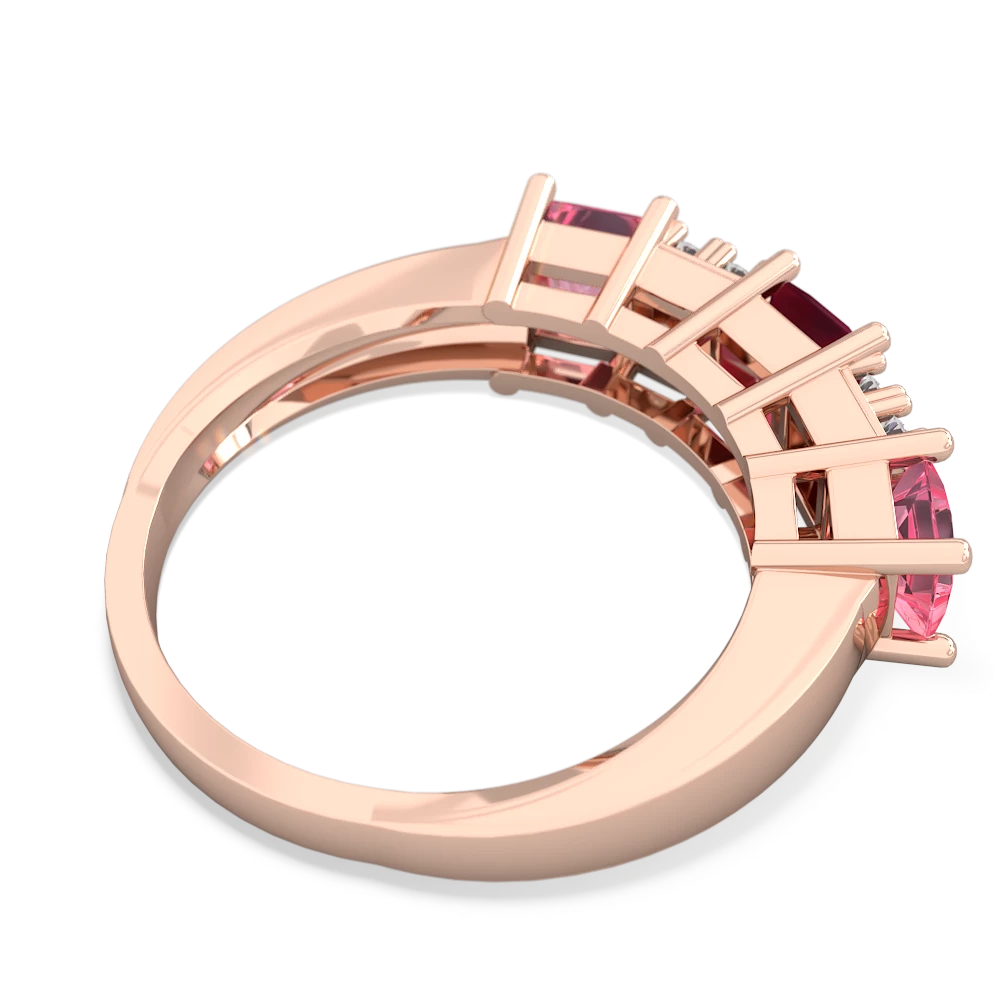 Ruby Three Stone Diamond Cluster 14K Rose Gold ring R2592