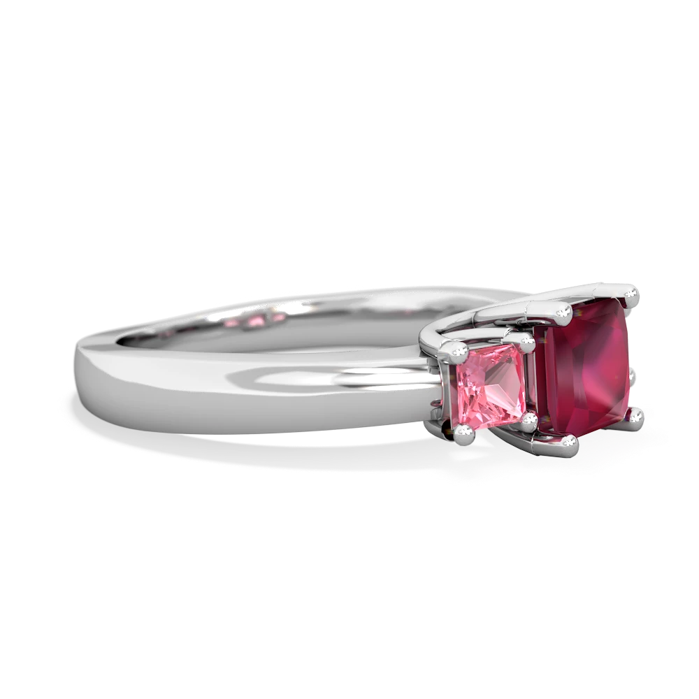 Ruby Three Stone Trellis 14K White Gold ring R4015