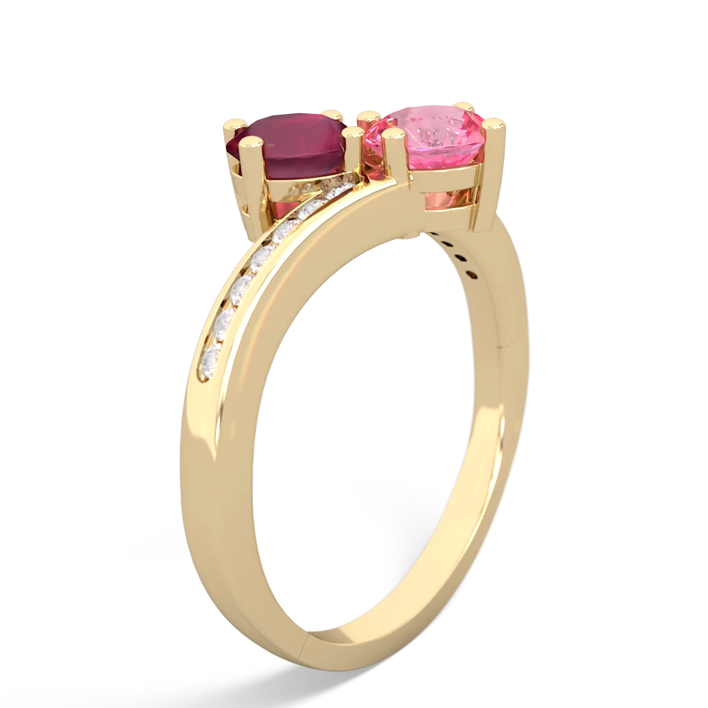 Ruby Channel Set Two Stone 14K Yellow Gold ring R5303