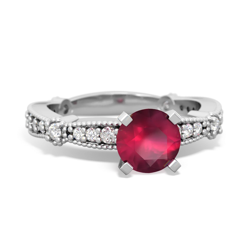 Ruby Sparkling Tiara 6Mm Round 14K White Gold ring R26296RD