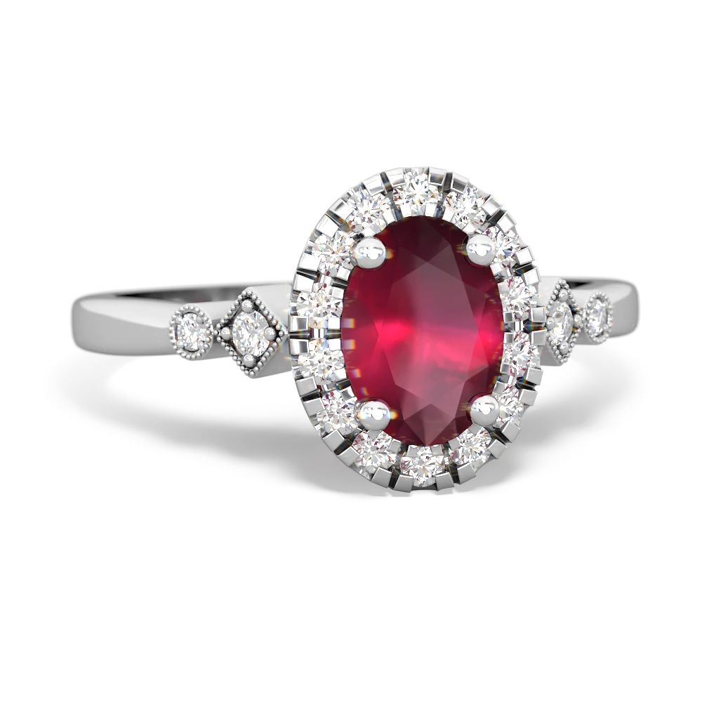 Ruby Halo Engagement Ring 14K White Gold w/ Diamonds