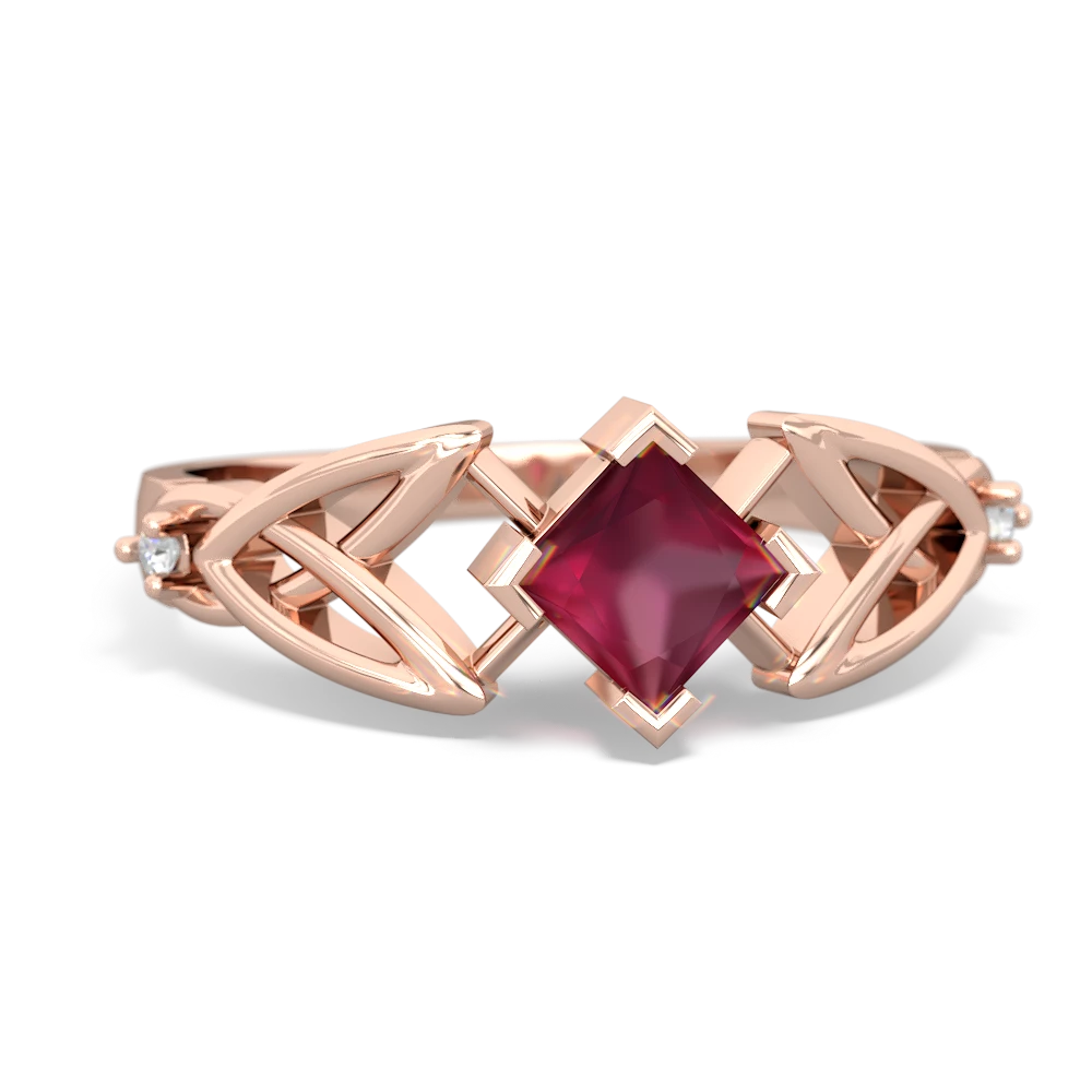 Ruby Celtic Knot Princess 14K Rose Gold ring R3349