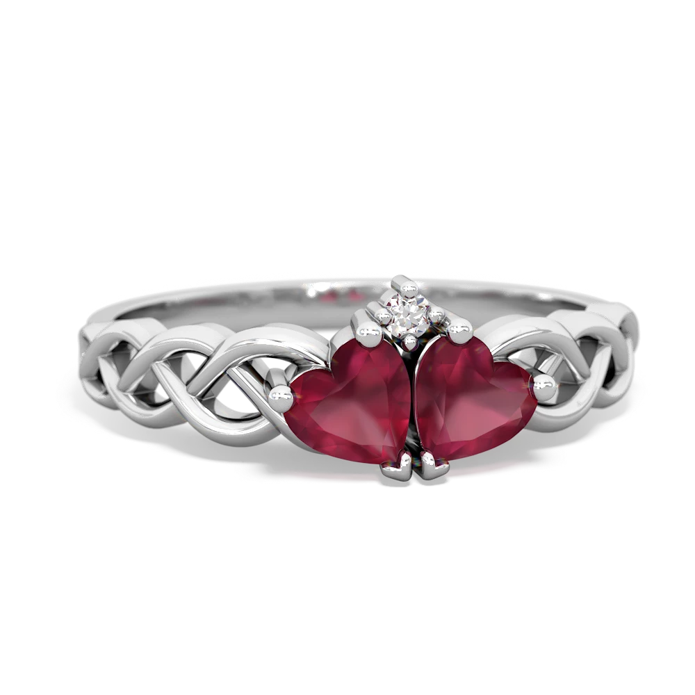 Ruby Heart To Heart Braid 14K White Gold ring R5870