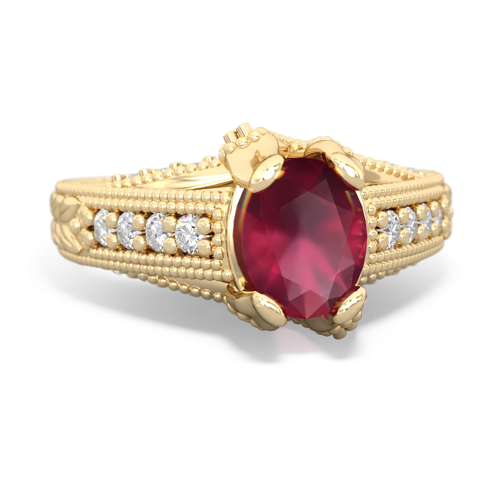 Ruby Antique Style Milgrain Diamond 14K Yellow Gold ring R2028