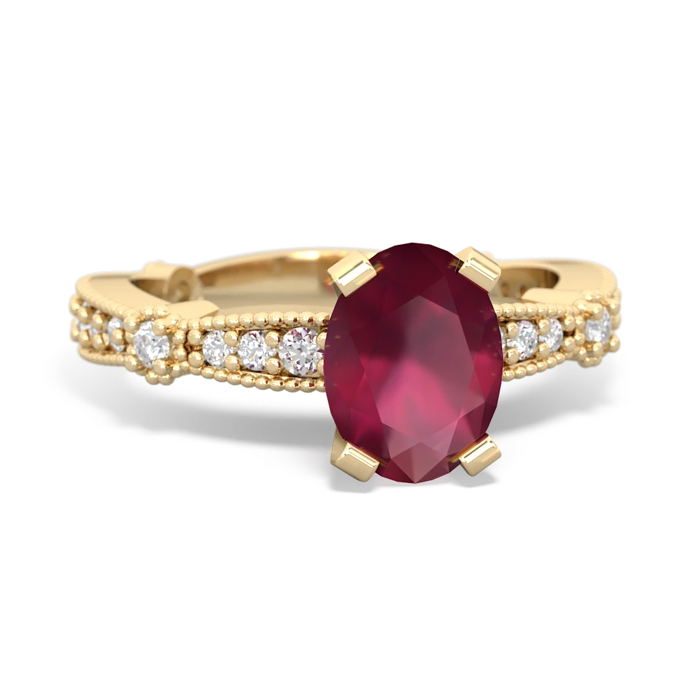 Ruby Sparkling Tiara 8X6 Oval 14K Yellow Gold ring R26298VL