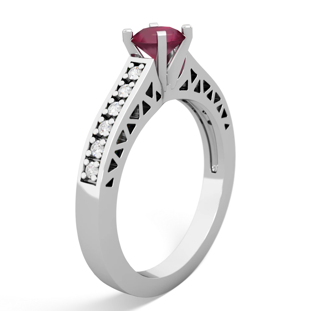 Ruby Art Deco Engagement 5Mm Round 14K White Gold ring R26355RD