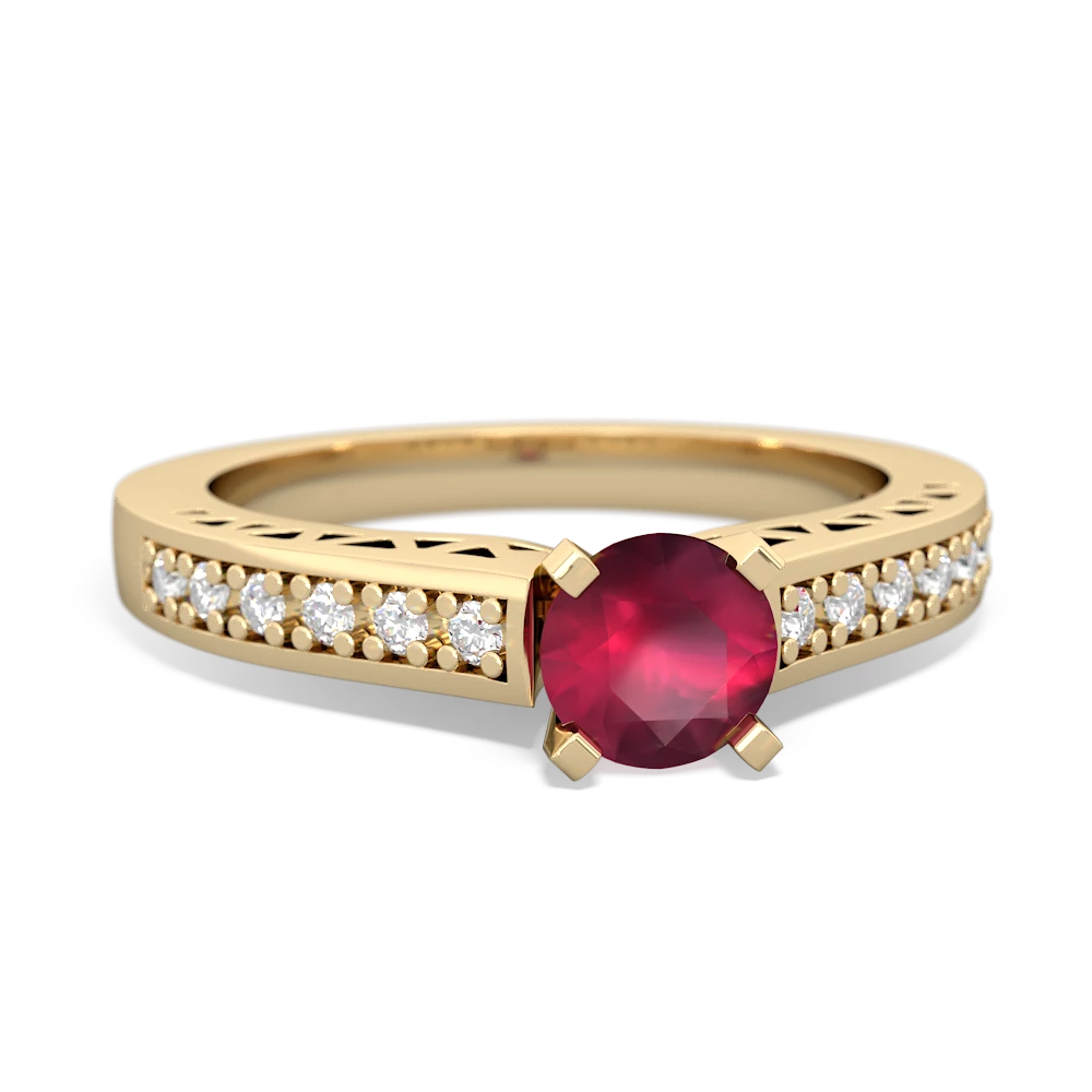 Ruby Art Deco Engagement 5Mm Round 14K Yellow Gold ring R26355RD