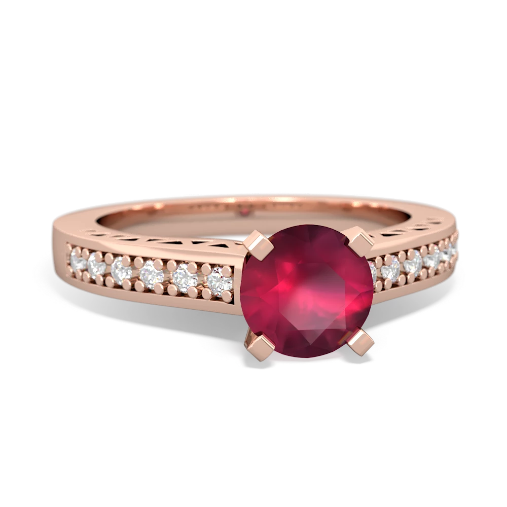 Ruby Art Deco Engagement 6Mm Round 14K Rose Gold ring R26356RD