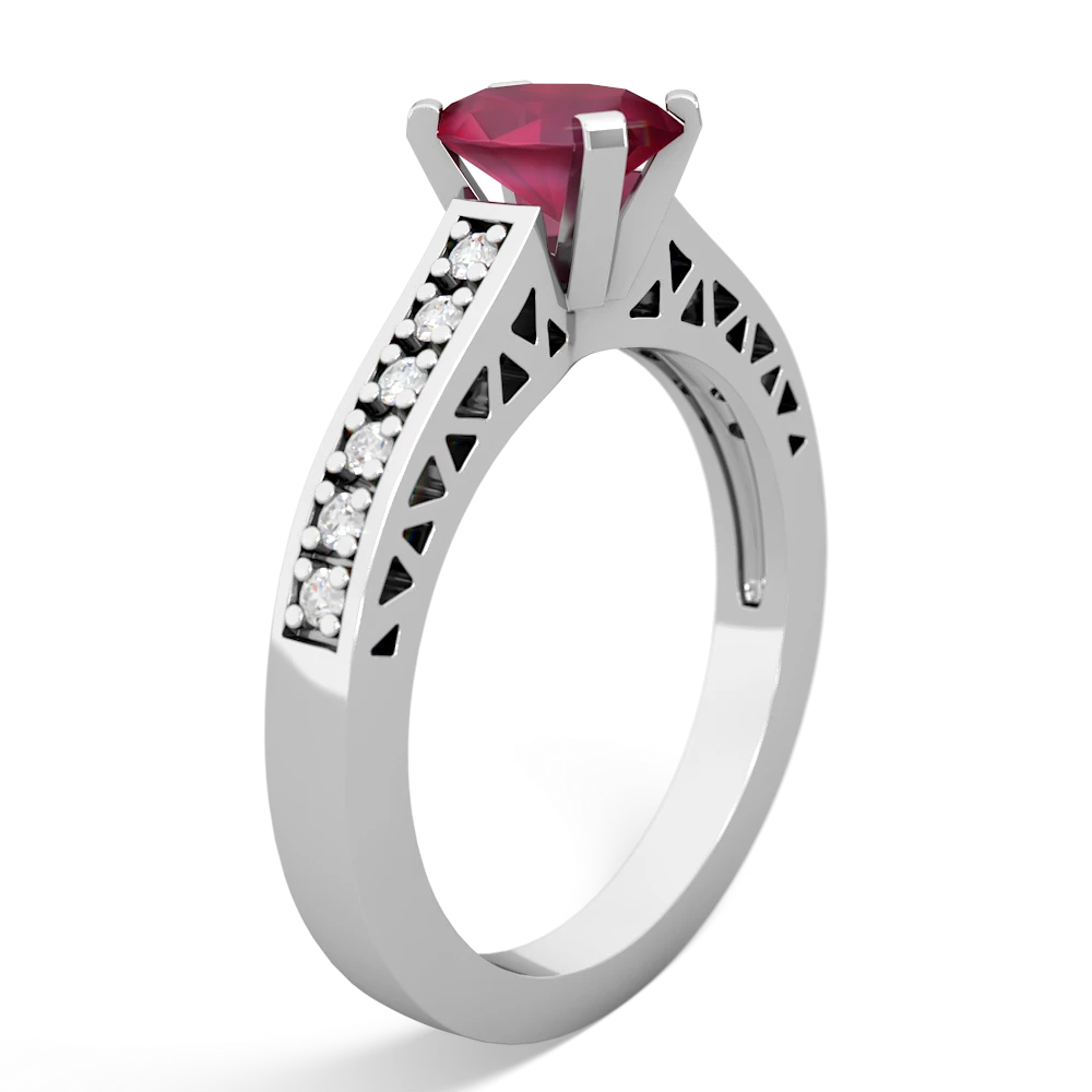 Ruby Art Deco Engagement 7X5mm Oval 14K White Gold ring R26357VL