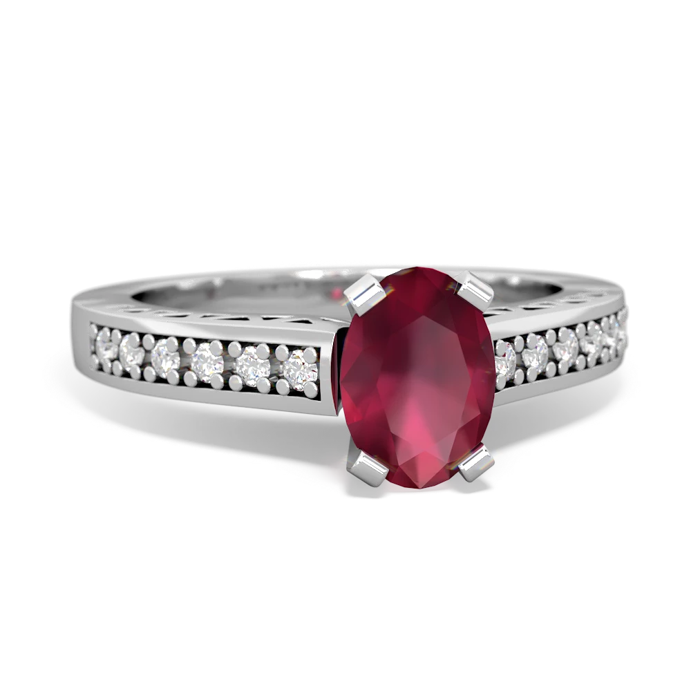 Ruby Art Deco Engagement 7X5mm Oval 14K White Gold ring R26357VL