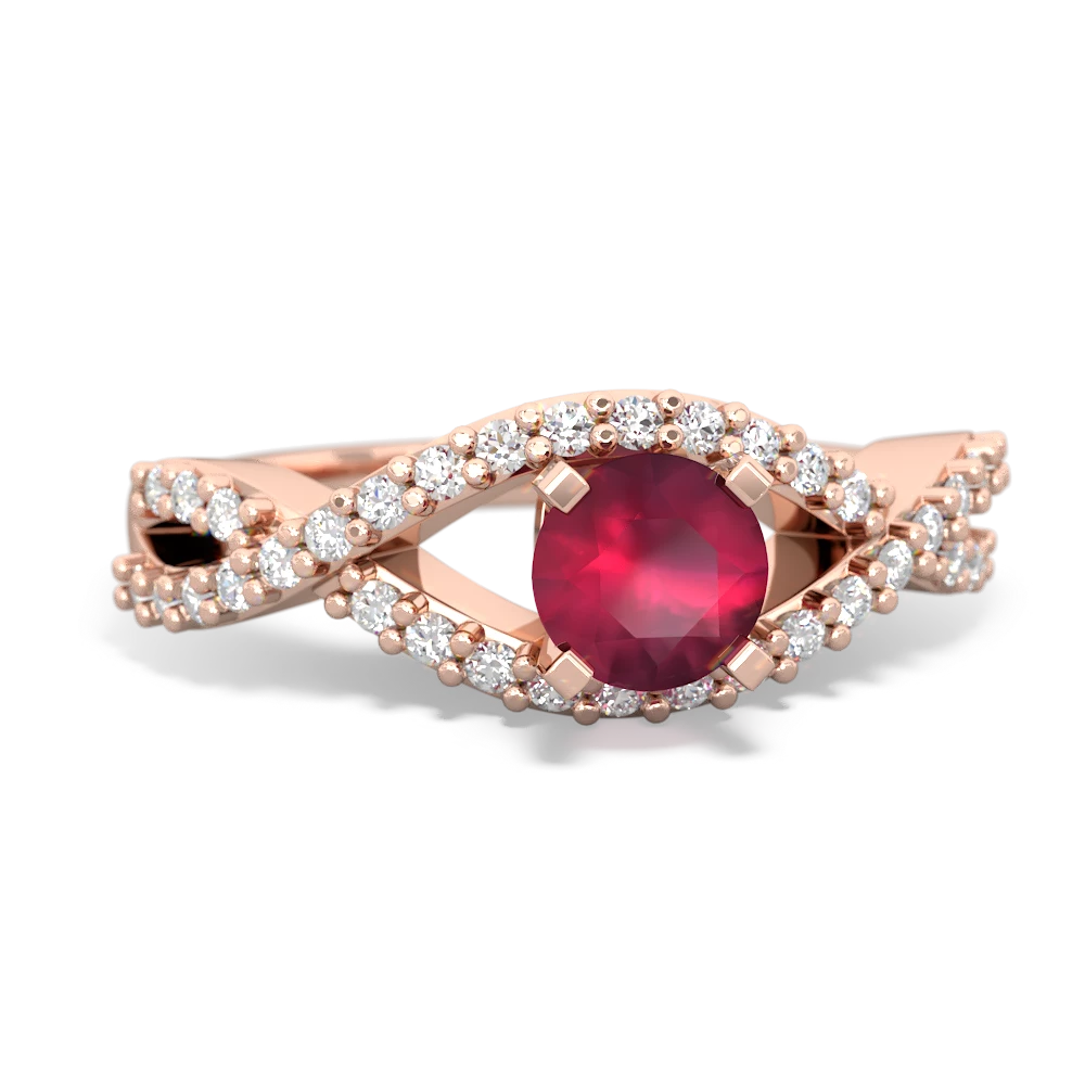 Ruby Diamond Twist 5Mm Round Engagment  14K Rose Gold ring R26405RD