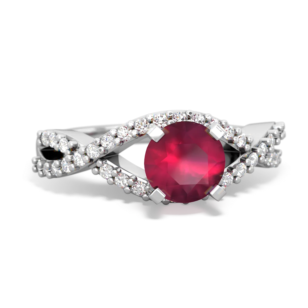 Ruby Diamond Twist 6Mm Round Engagment  14K White Gold ring R26406RD