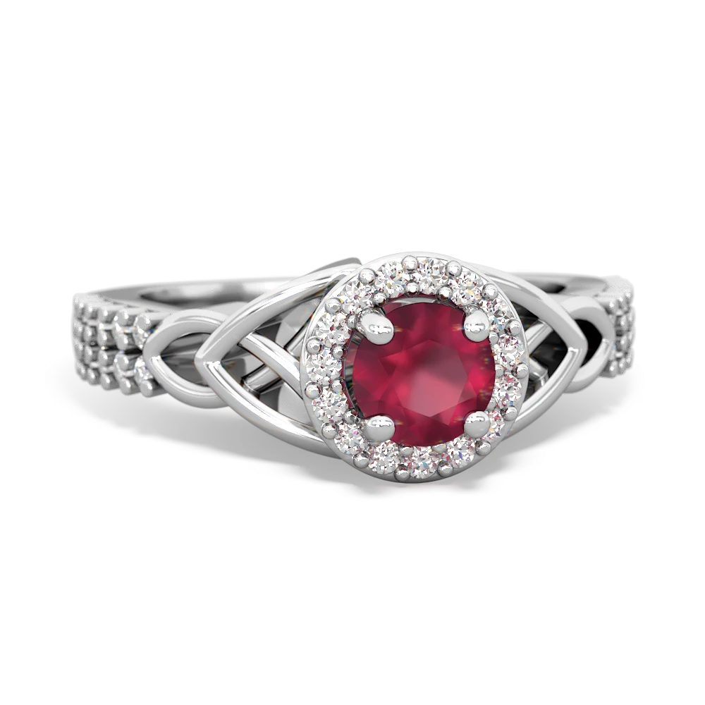 Ruby Celtic Knot Halo 14K White Gold ring R26445RH