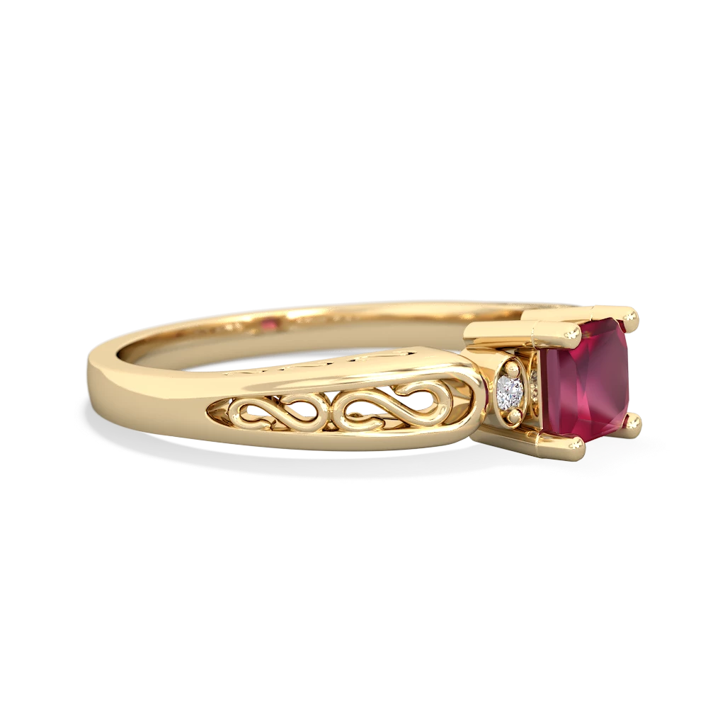 Ruby Filligree Scroll Square 14K Yellow Gold ring R2430